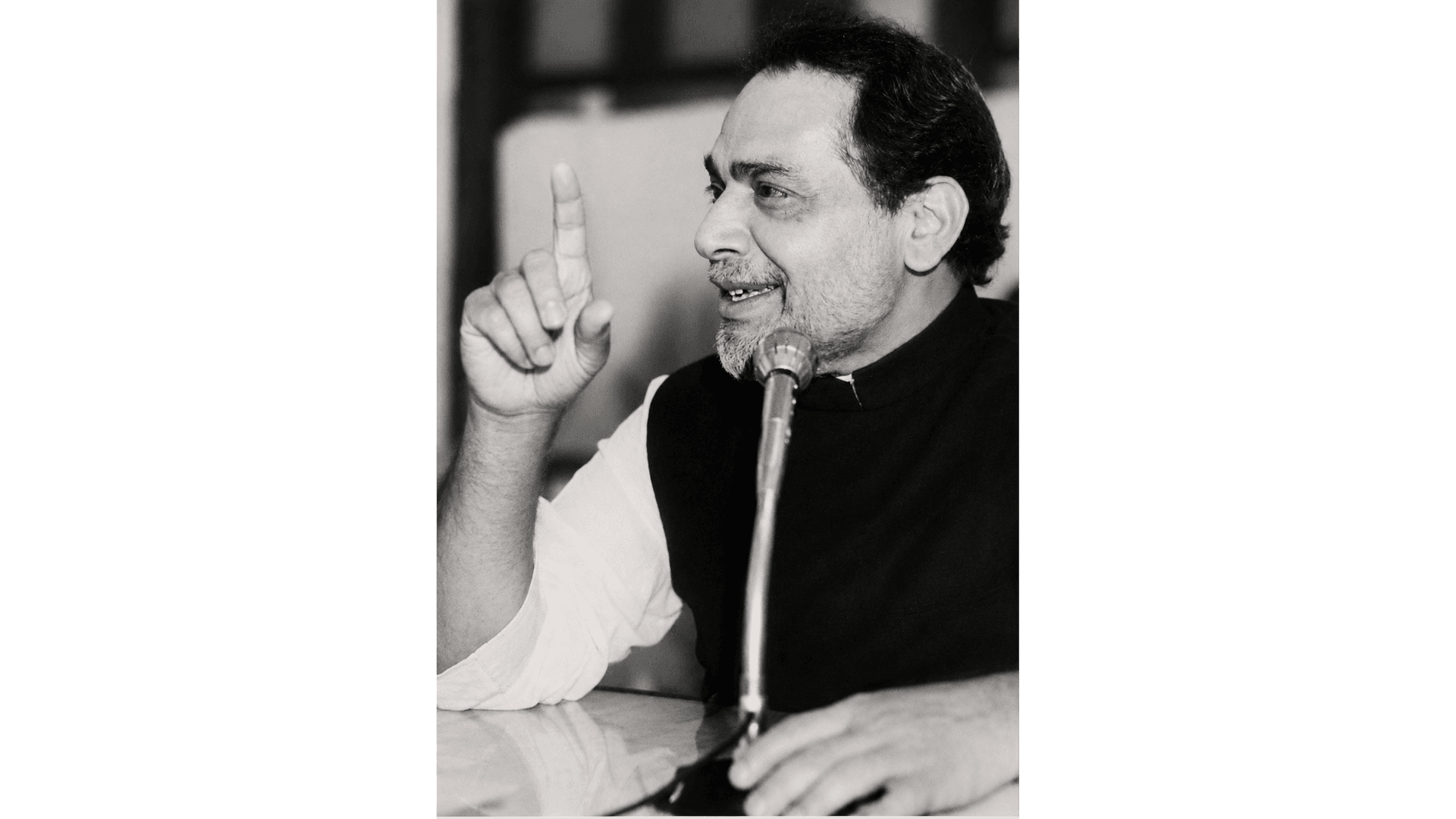 Archival photograph — Making a point, mid-speech